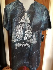 Primark blue marble effect Harry Potter tshirt Deadly Hallows motif size XL
