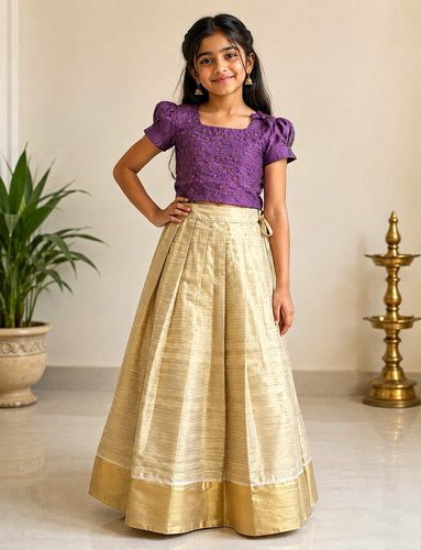Pattu pavadai girls purple - pattu,