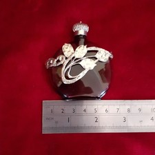 Vintage Art Nouveau Style Purple Glass White Metal Collar Perfume Bottle