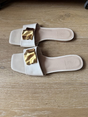 Cream leather slides - m&s,