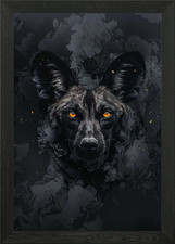 African Wild Dog in Smoke Framed Wall Art Poster Canvas Print Picture