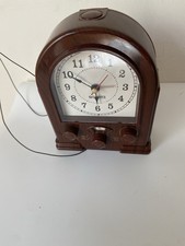 Retro Alarm Radio Clock Brown AM FM Radio Portable Battery Quartz Nostalgia