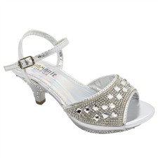 New Girls Diamante Low Heel Wedding Sandals Kids Children Bridesmaid Party Shoes