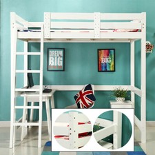 3FT White Wooden High Sleeper Bed Ladder Pine Bed Frame Cabin Loft forDesk Space