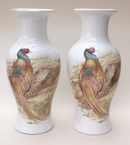 Pair vintage pheasant vases - pair,