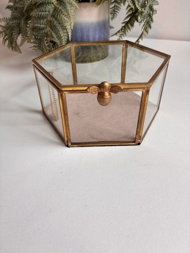 Vintage glass brass hexagon - vintage, &
