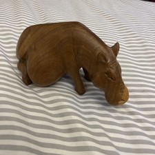 Hand carved wooden hippo - carved,