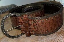 Nanni Designer Wide Leather Studded Belt, Brown, W34 90 cm - Made In Italy