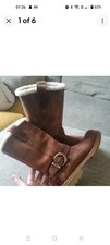 Timberland Vintage Nellie Tan Pull On Long Calf Boots Biker Waterproof Size 5