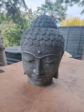 Vintage Weathered Stone Buddha Head Garden Statue 27cm Tall