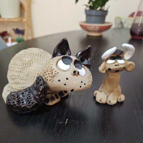Vintage rustic clay cat - clay,