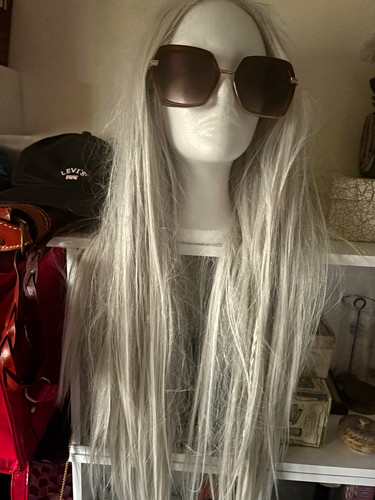 Long white silver straight - white,