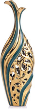 Tall Green Gold Floor Vase for