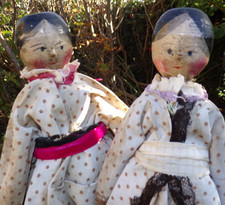 2 ANTIQUE DRESSED GRODNERTAL WOODEN DOLLS  - 10 INCHES HIGH EACH