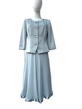 Artigiano Jacket & Skirt Vintage  silk blend suit pale green/grey UK 8