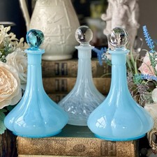 Glass Genie Bottles x3 & Stoppers Hand Made Decanter Perfume - Italy ‘Empoli’