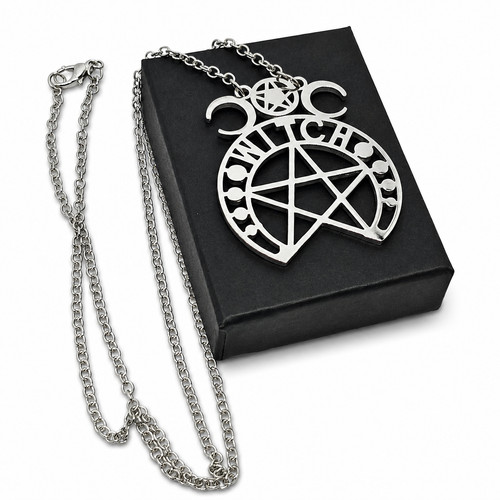 Triple moon pentacle pendant - pentacle,