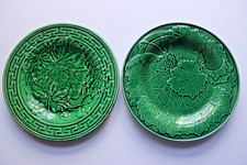 Antique green majolica plates
