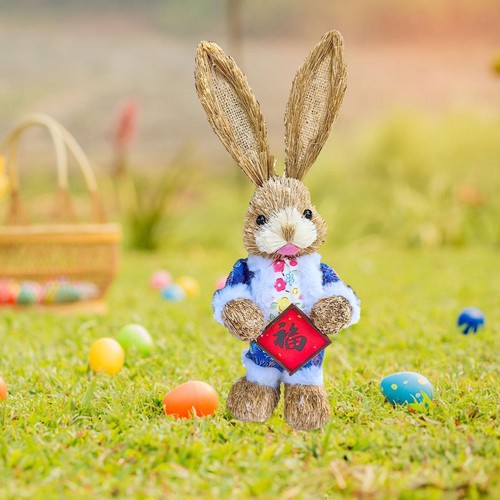 Straw rabbit statue cute - rabbit,