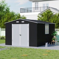 10x12ft Metal Garden Shed Storage Tool House with Lockable Double Doors & Window