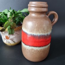 Mcm West German Lava Vase 20cm Tall Scheurich Keramik Handle Orange Brown