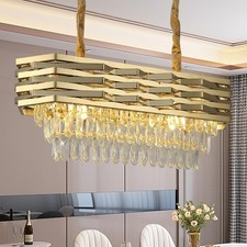 Gold Crystal Chandelier 80cm Oval Pendant Light for Dining Room Kitchen Island