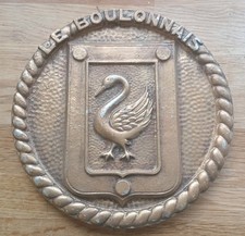 Vintage French Navy Metal Ship Plaque FS Le Boulonnais Military Wall Shield