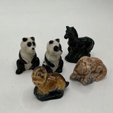 VINTAGE WADE WHIMSIES 5 X MINIATURE FIGURINES - 2 X PANDAS, HORSE, OTTER