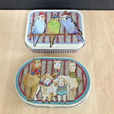 Emma Ball Mini Storage Tins x 2 Hinged Lids - Woolly Budgies & Llamas Sheep Goat