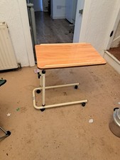 pine Finnish overbed table with  casters white  metal frame