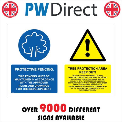 Sign protective fencing tree - sign,
