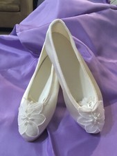 Girls New White Satin Communion/Gala/Wedding/Summer/ Shoes UK10/EU32 £10