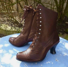 Women Low Kitten Heel Ankle Boots Ladies Victorian Retro Lace Up Shoes Size 3-9