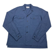 The Idle Man Overshirt Men's Large Blue Houndstooth Camp Collar Utility Shirt