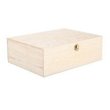 Natural Finish Wooden Storage Box DIY Crate With Hinged Lid And Locking Clasp
