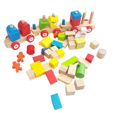 Wooden Toys Bundle  Train Set Bundle 48 Pieces Blocks Stack Houses Toy