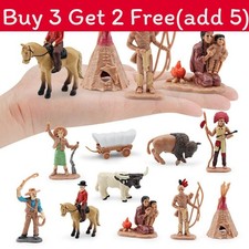 Wild West Scene Diorama Model Set Pvc With Chief And Cowboy Figures For Kids