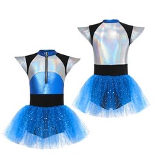 UK Girl's Alien Fancy Tutu Dress Shiny Cheer Leader Stage Performance Costume