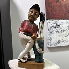 GOLFE. 31 cm " Tall HAND CARVED WITH  Wooden Golf CLUBS Statue Golfer Bag