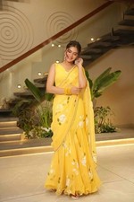 Ready to Wear Lehenga Saree | Yellow Georgette Share with Stitched Blouse 42