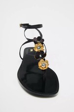 Zara Floral Detail Flat Sandals Toe Post Adjustable Buckle UK 6 Eur 39 Bloggers