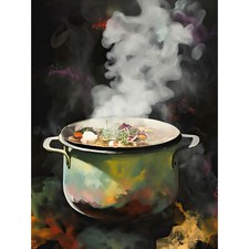 Steam Rising from a Simmering Vegetable Soup Pot Wall Art Canvas Print 18X24