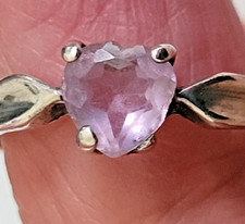 Pretty 925 Sterling Silver ring with Amethyst Heart gemstone size Q 1/2 signed D