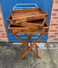 Perrier Jouet Champagne Set of 3 Advertising Butlers Tray on Folding Stand Table