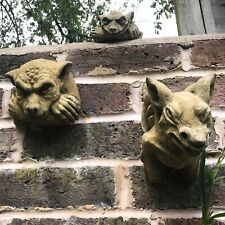 Gruesome set of 3 Gargoyle stone home or garden gothic style ornaments