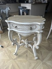2x Vintage White/cream side table with shaped top and single drawer