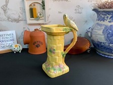 Vtg. 1930s Wade Heath England Yellow Flaxman Art Deco Budgie Bird Bath Vase 11”