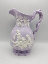 Samuel Alcock Victorian Purple Pitcher Lilac Stoneware Antique Cherub Design