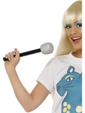 Silver Glitter Microphone Adults Fancy Dress Disco Diva Singer Costume Accessory