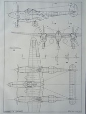 WW2 USA AMERICA Aircraft LOCKHEED P-38J & F-5 LIGHTNING Scale Design Plan c1944